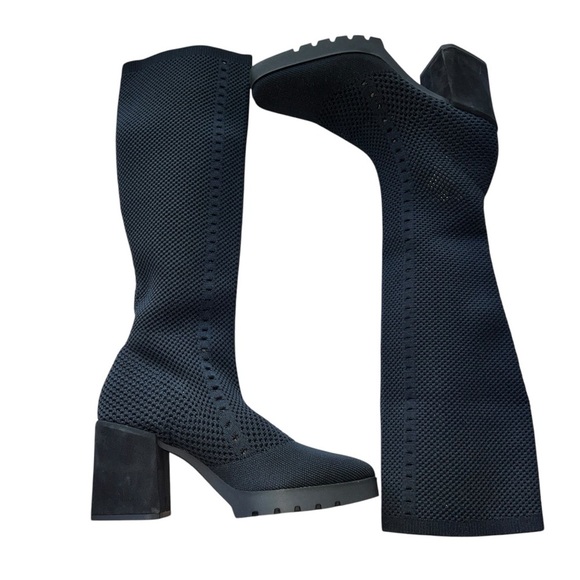 Eileen Fisher Heeled Boots Womens Size 9M Black Stretch Knit Sustainable Design - Picture 3 of 15